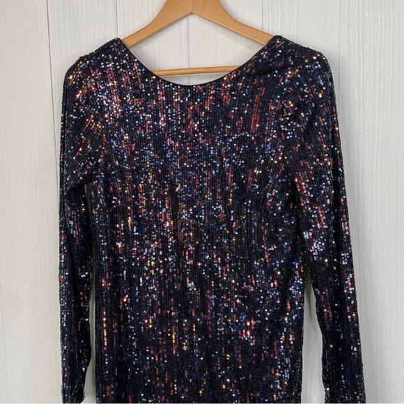 Chelsea28 Long Sleeve Sequin Cocktail Minidress in Navy Multi - Picture 5 of 10